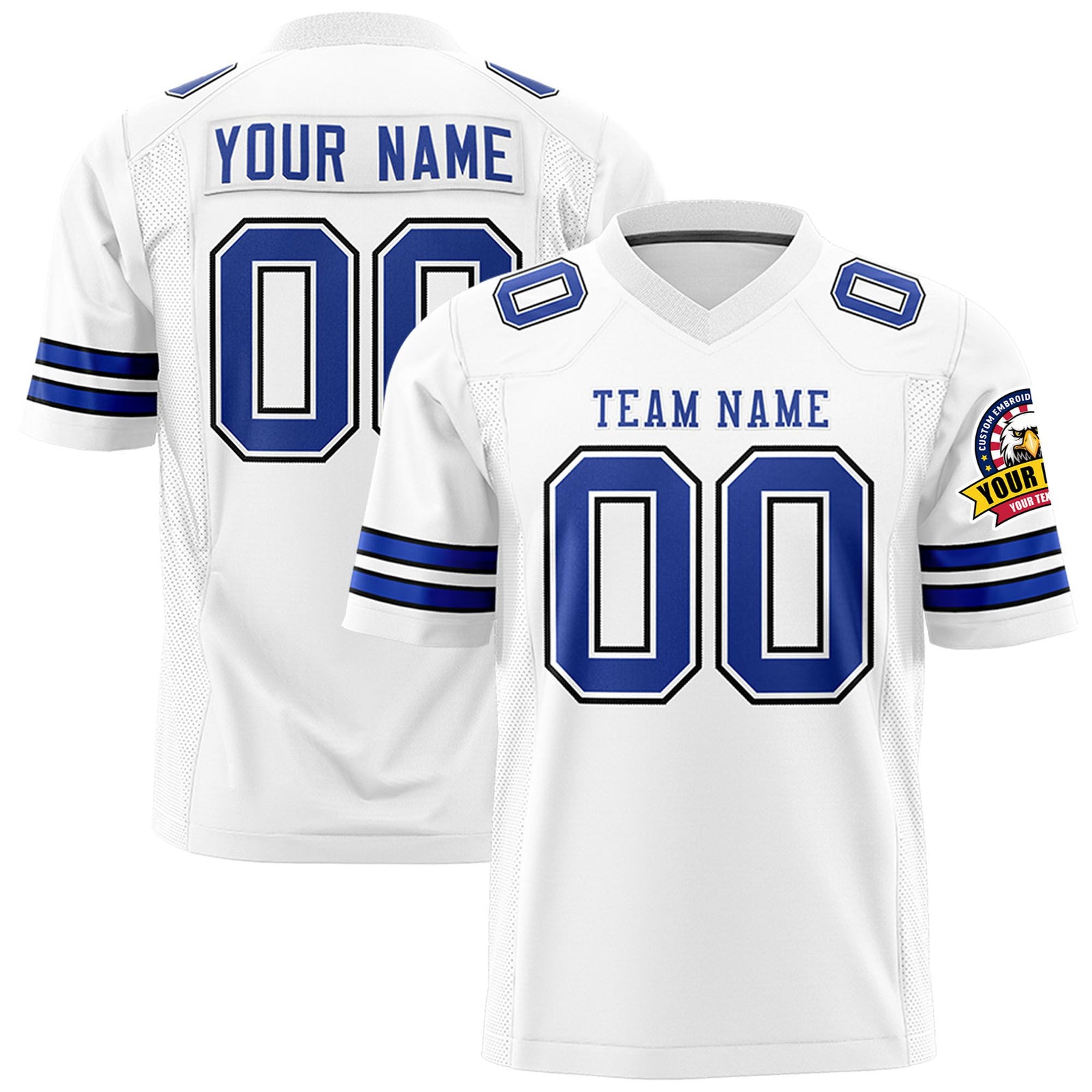 Custom White-Royal Blue-Black Mesh Authentic Football Jersey