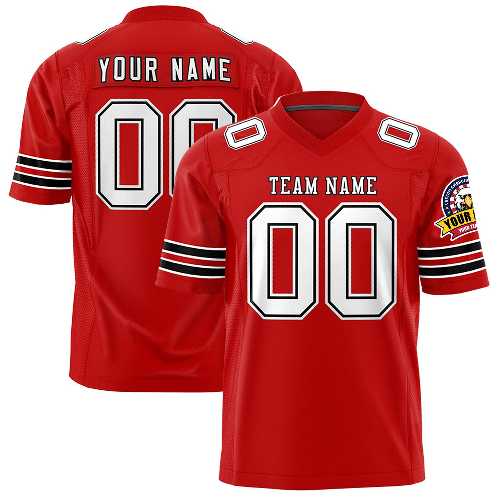 Custom Red White-Black Mesh Authentic Football Jersey
