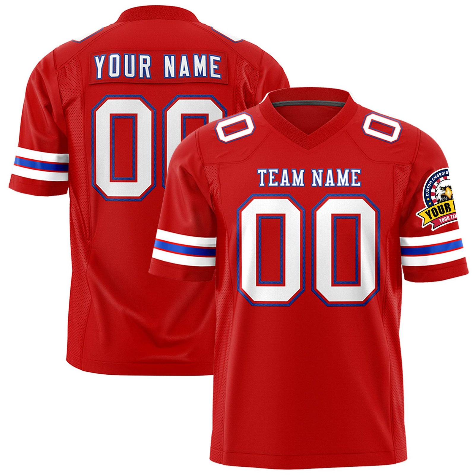 Custom Red-White-Royal Blue Mesh Authentic Football Jersey