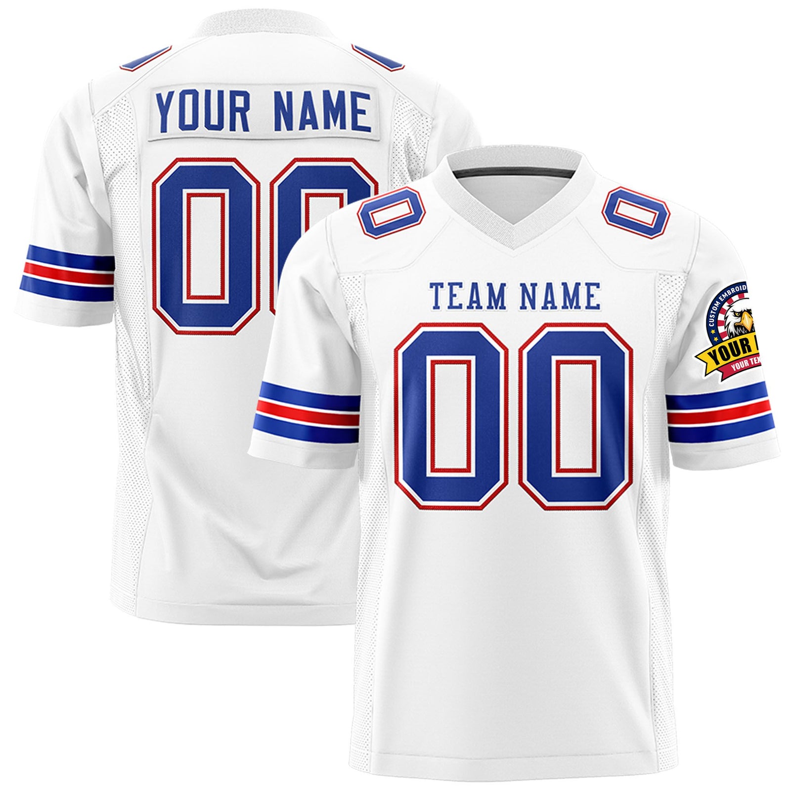 Custom White-Royal Blue-Red Mesh Authentic Football Jersey