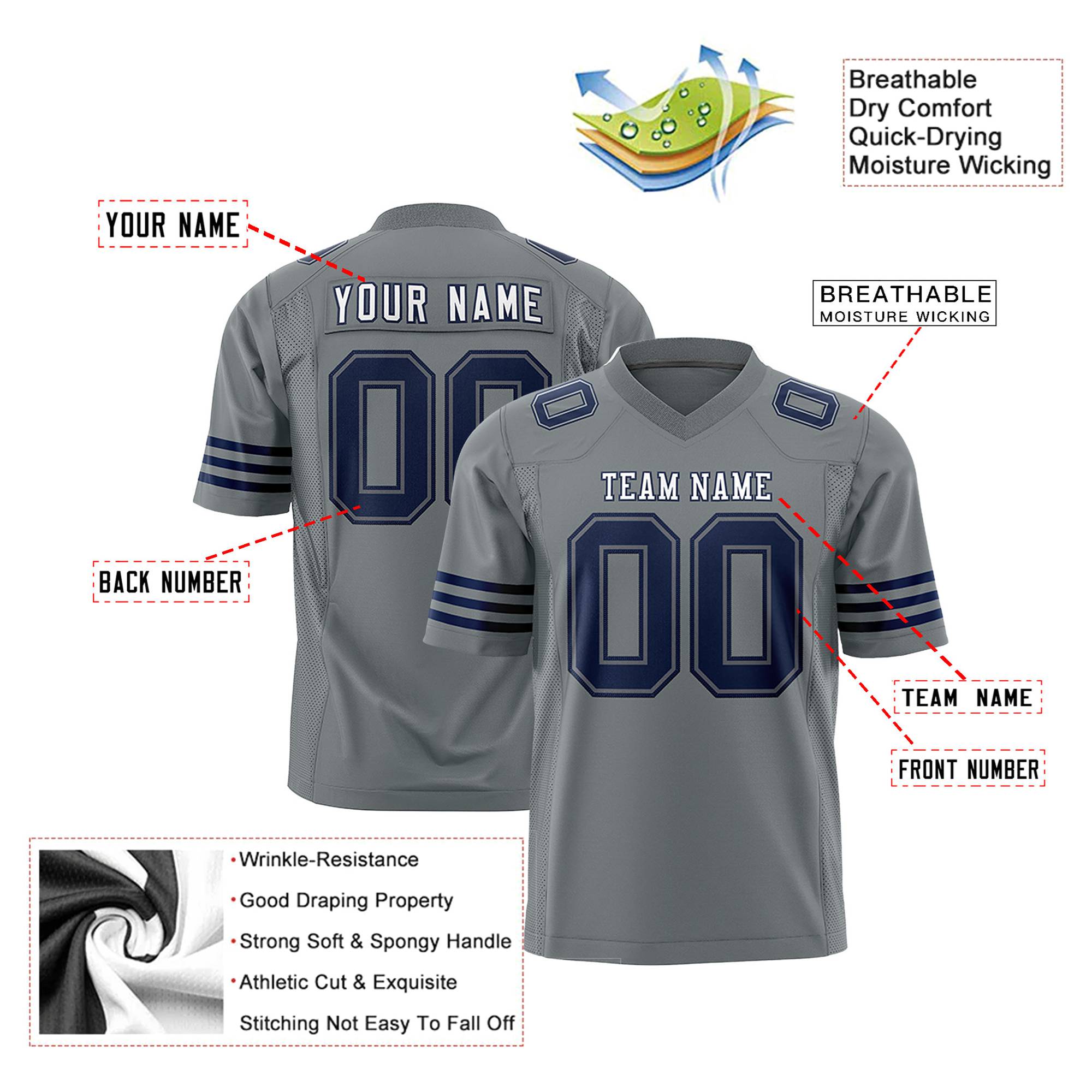 Custom Dark Gray-Navy Mesh Authentic Football Jersey