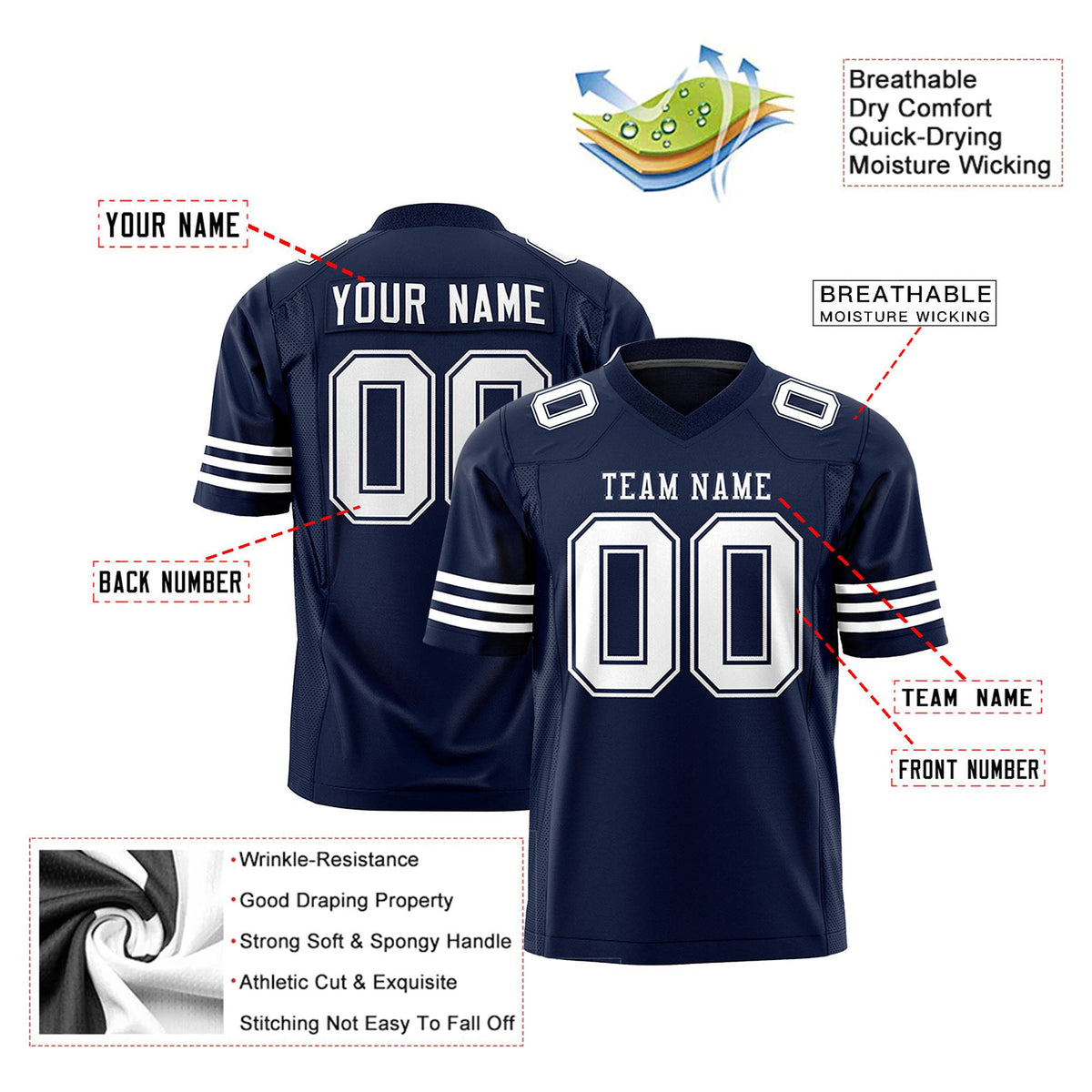 Custom Navy White Mesh Authentic Football Jersey