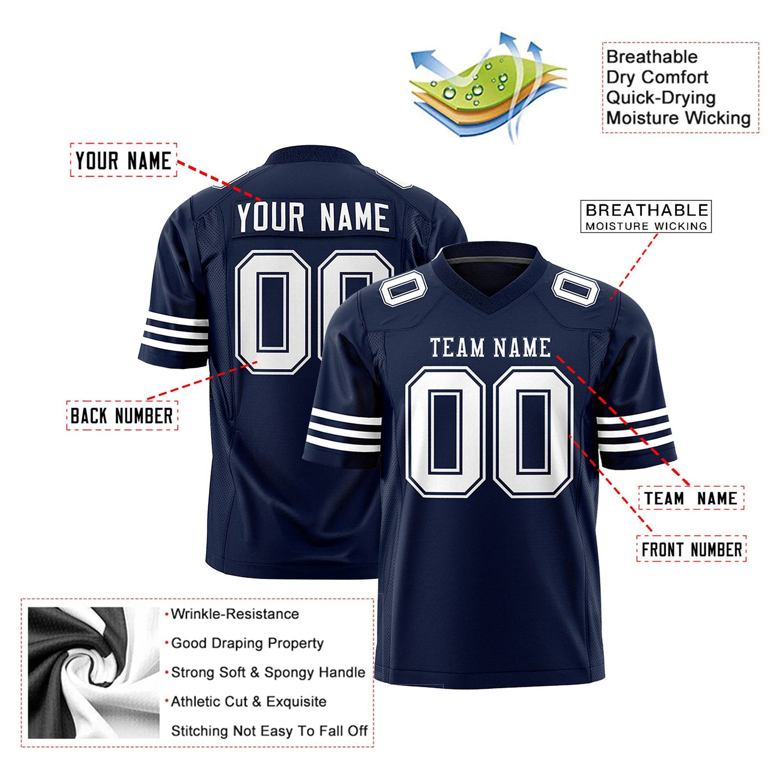 Custom Navy White Mesh Authentic Football Jersey