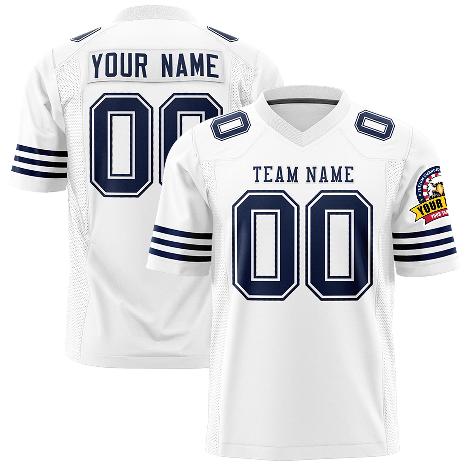 Custom White Navy Mesh Authentic Football Jersey