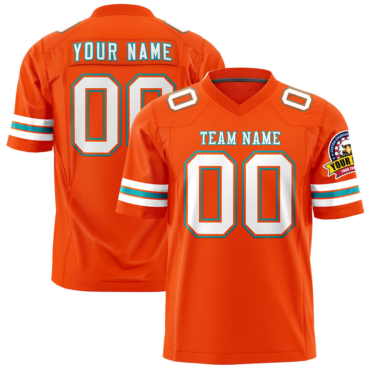 Custom Orange White-Aqua Mesh Authentic Football Jersey