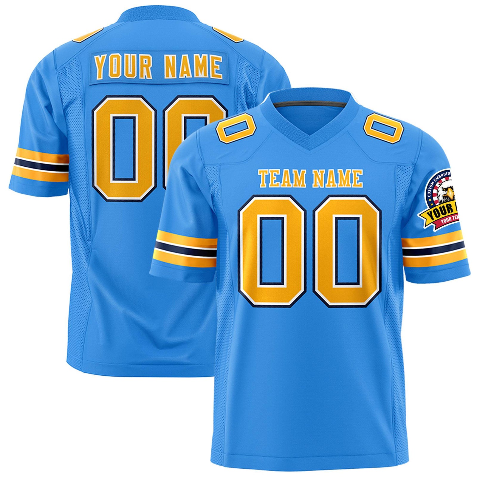 Custom Powder Blue Yellow-Navy Mesh Authentic Football Jersey