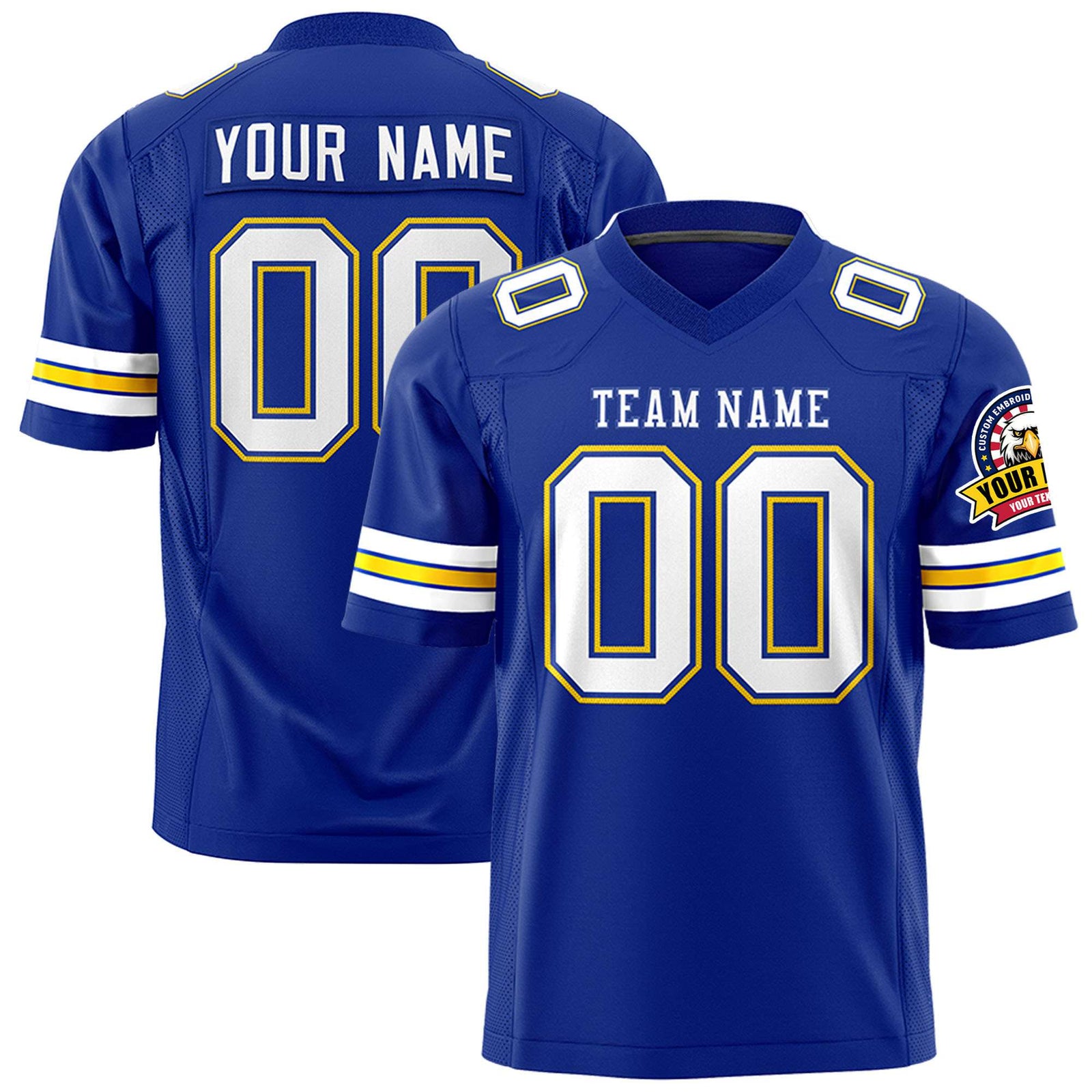 Custom Royal Blue-White-Gold Mesh Authentic Football Jersey