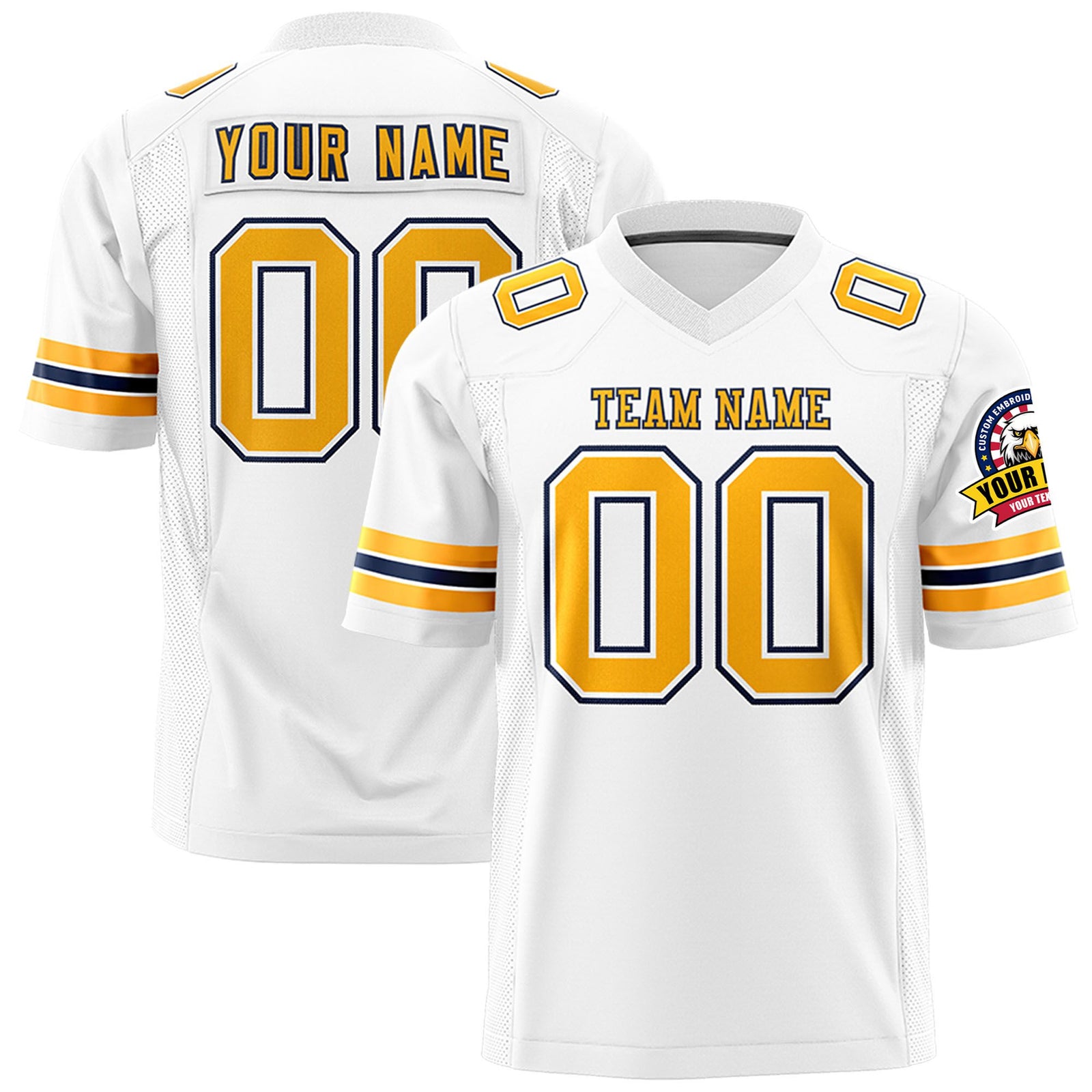 Custom White Yellow-Navy Mesh Authentic Football Jersey