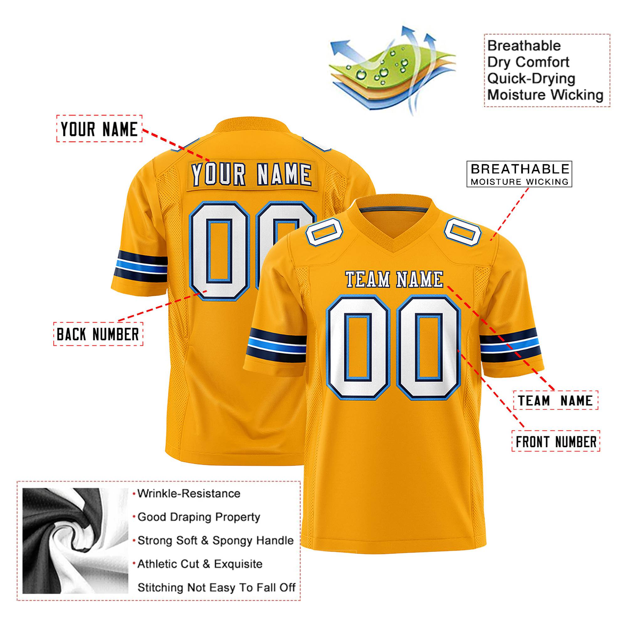 Custom Yellow White-Powder Blue Mesh Authentic Football Jersey