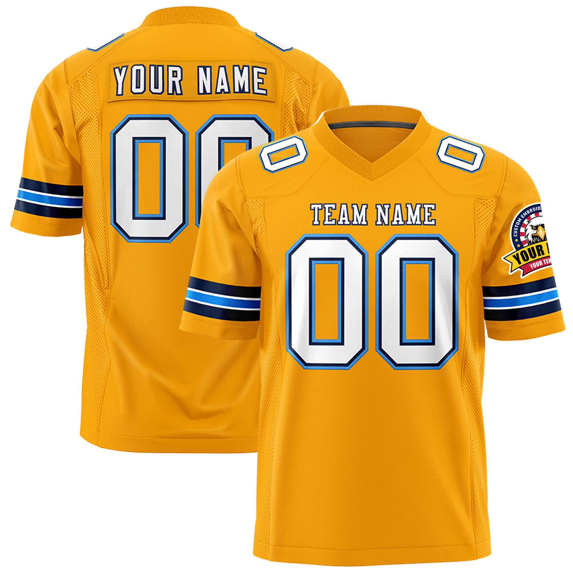 Custom Yellow White-Powder Blue Mesh Authentic Football Jersey