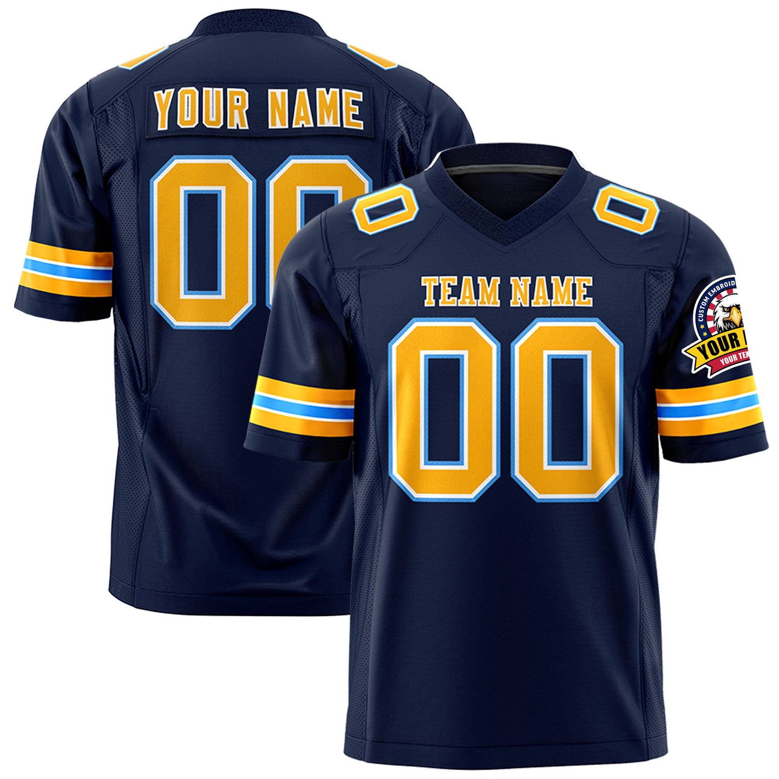 Custom Navy Yellow-Powder Blue Mesh Authentic Football Jersey