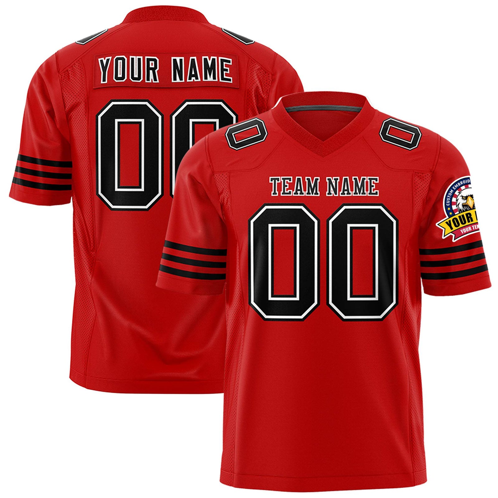 Custom Red Black-White Mesh Authentic Football Jersey