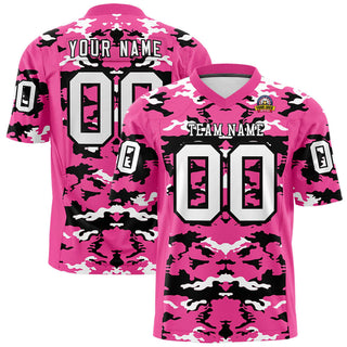 Camiseta de fútbol personalizada de camuflaje de malla rosa, negra y blanca