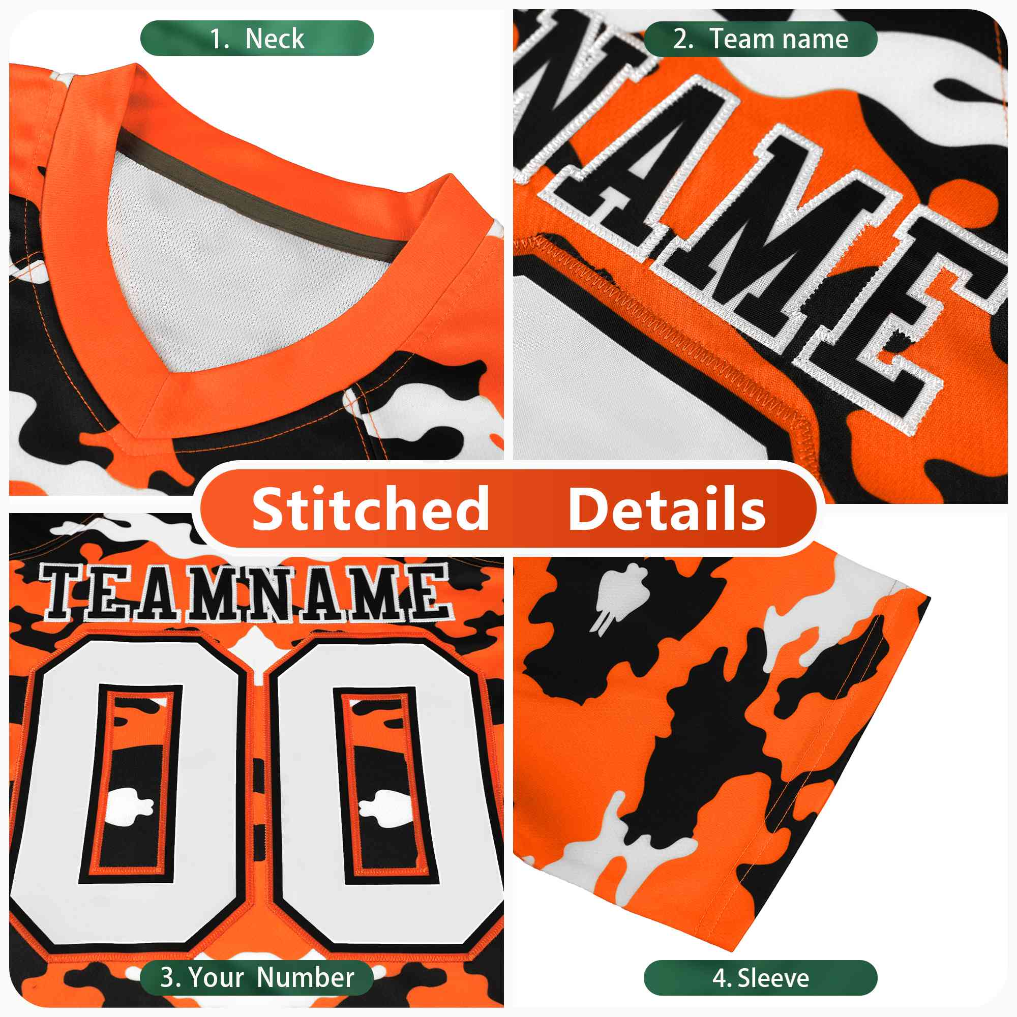 Custom Orange Black-White Mesh Camo Football Jersey