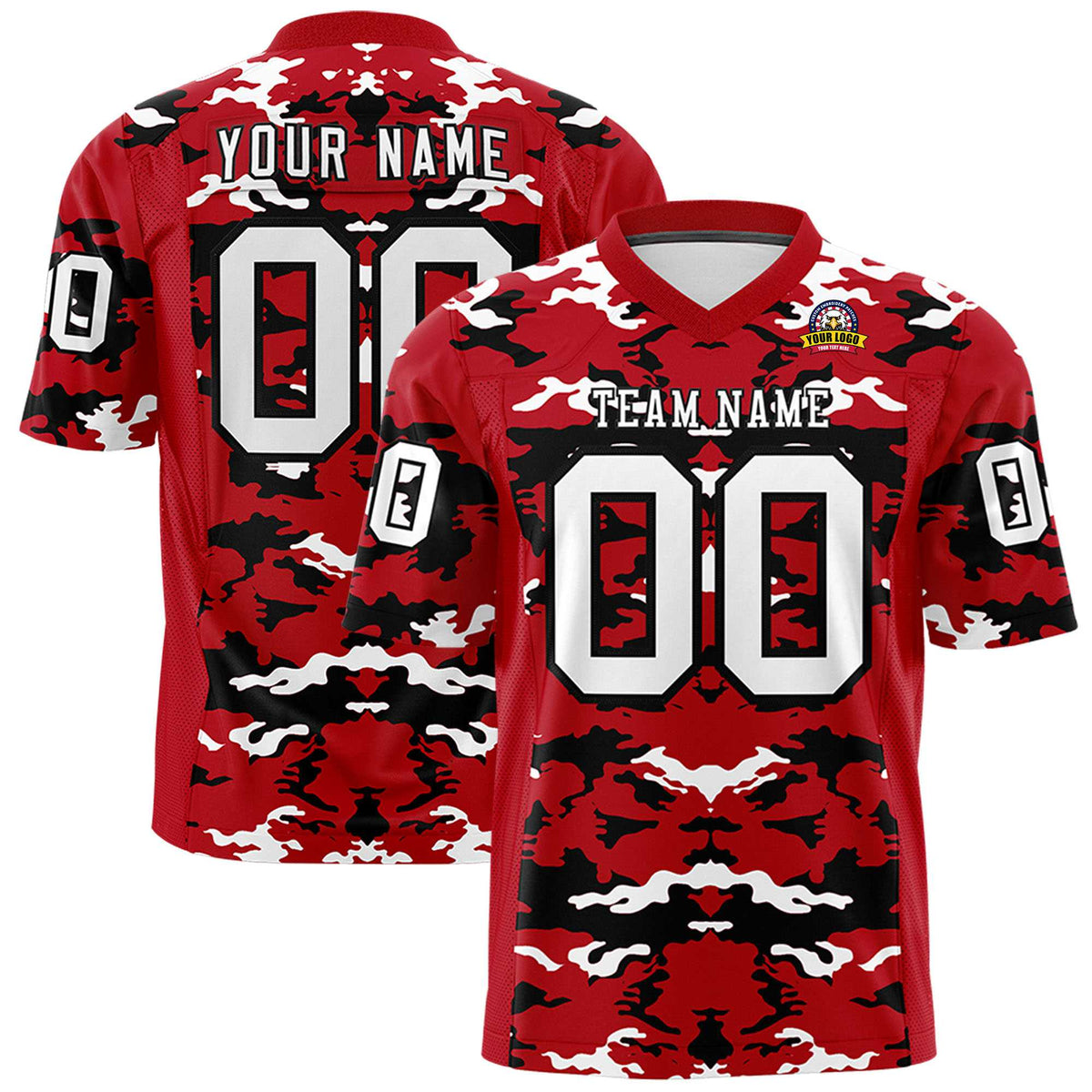 Custom Red Black-White Mesh Camo Football Jersey