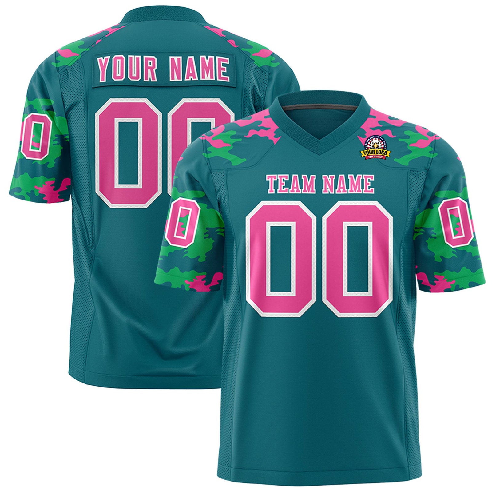 Custom Midnight-Green Pink-Green Mesh Camo Football Jersey