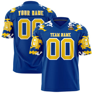 Camiseta de fútbol personalizada de camuflaje de malla azul real, amarillo y blanco