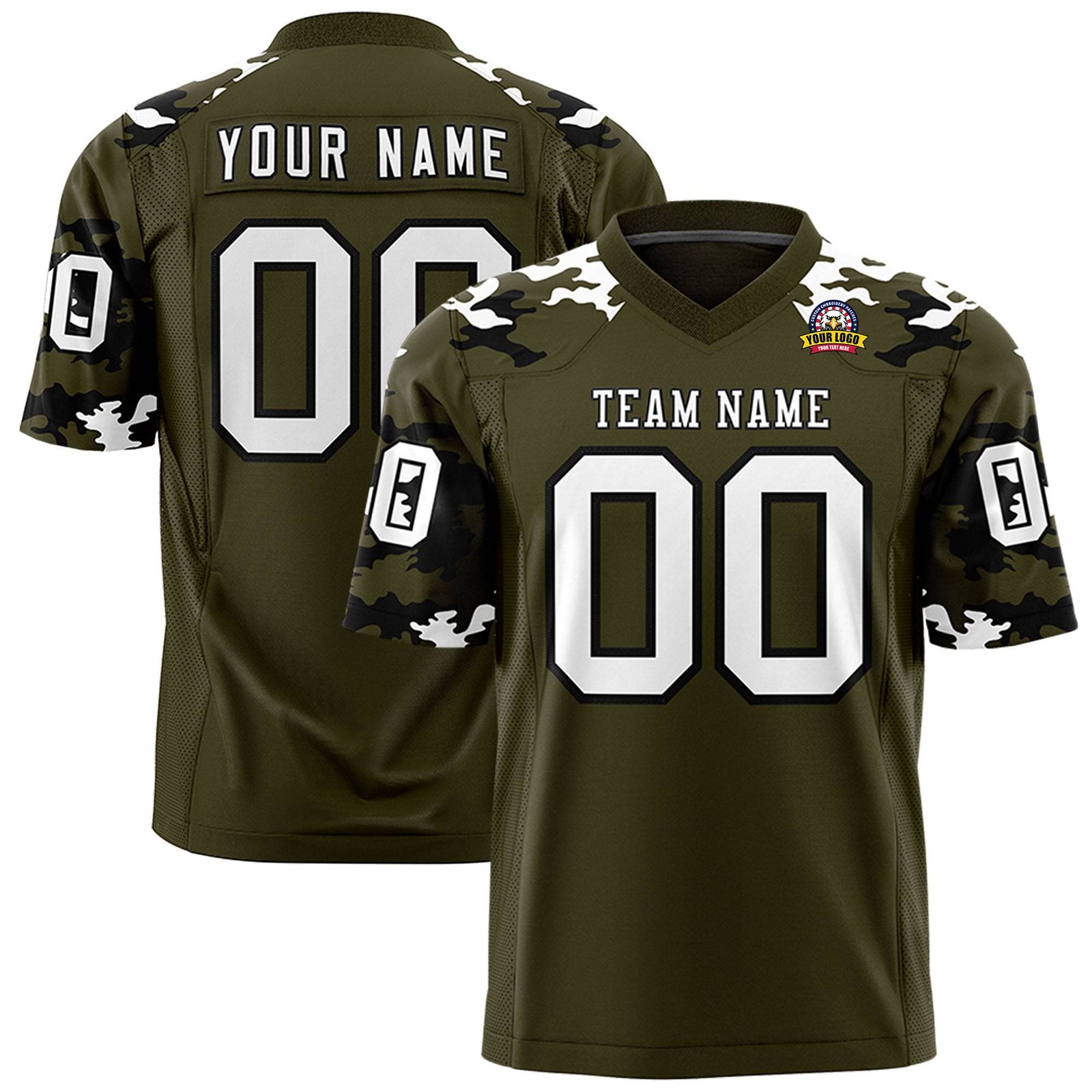 Custom Olive White-Black Mesh Camo Football Jersey