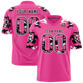 Camiseta de fútbol personalizada de camuflaje de malla rosa, negra y blanca