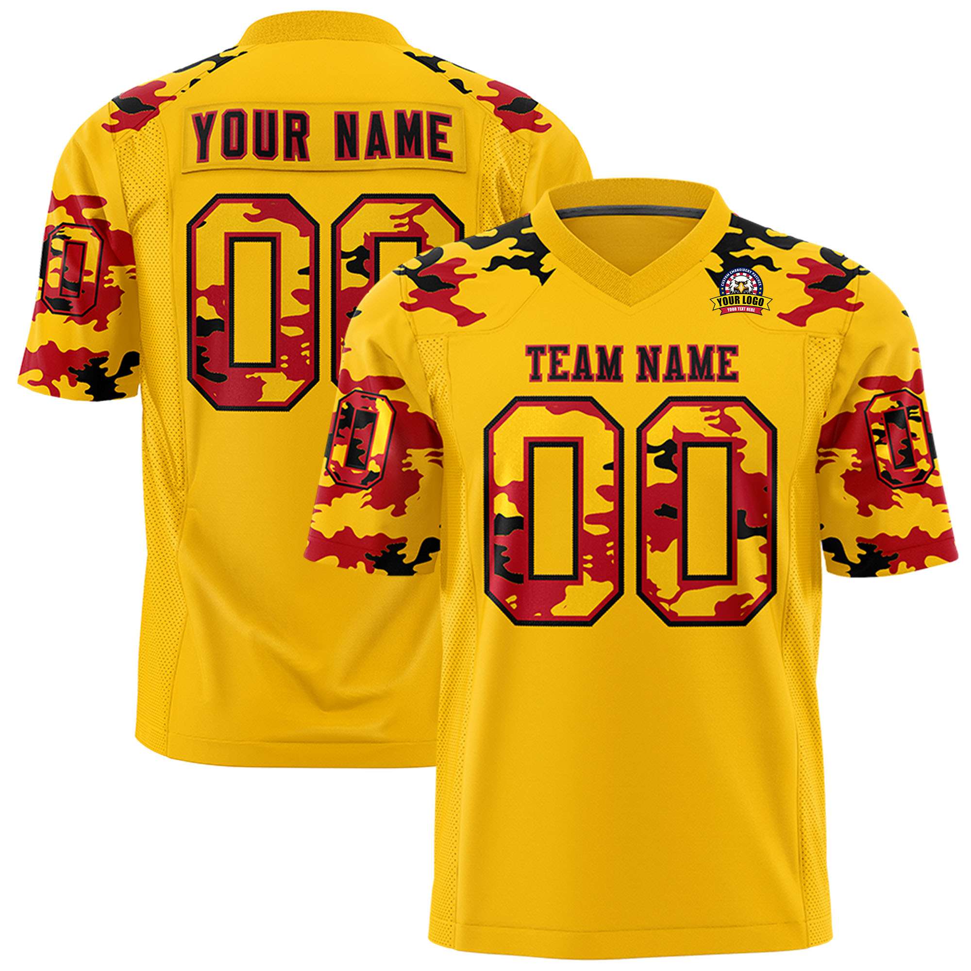 Custom Gold 01 Red-Black Mesh Camo Football Jersey