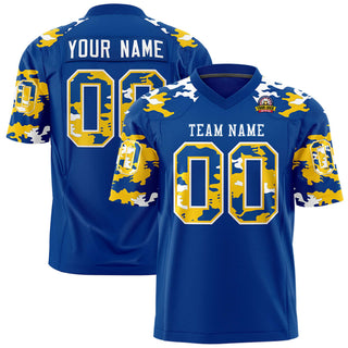 Custom Royal Blue Yellow-White Mesh Camo Football Jersey