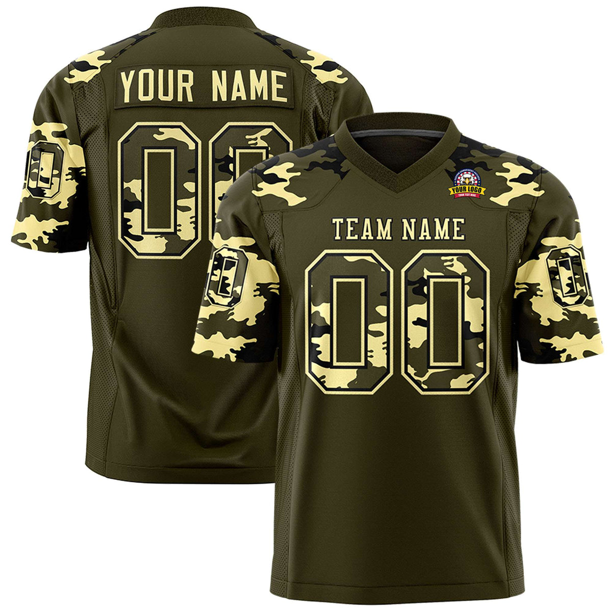 Custom Olive Old Gold-White Mesh Camo Football Jersey