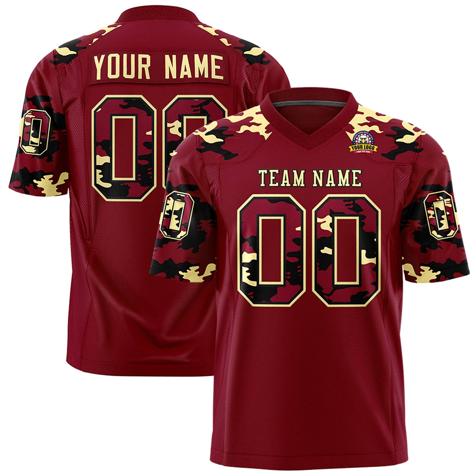 Custom Crimson Old Gold-Black Mesh Camo Football Jersey