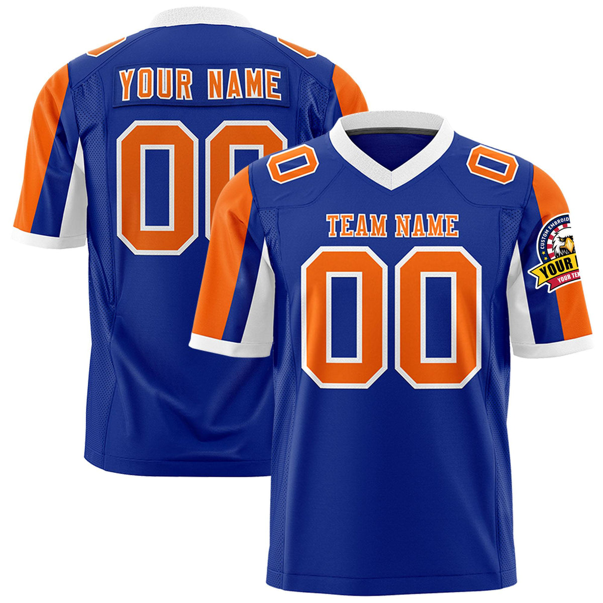 Custom Royal Blue Orange-White Color Block Personalized Raglan Sleeves Authentic Football Jersey