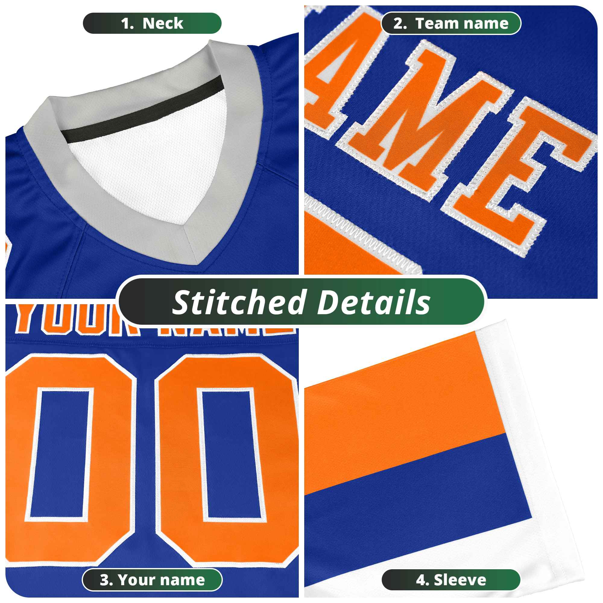 Custom Kelly Green Orange-White Color Block Personalized Raglan Sleeves Authentic Football Jersey