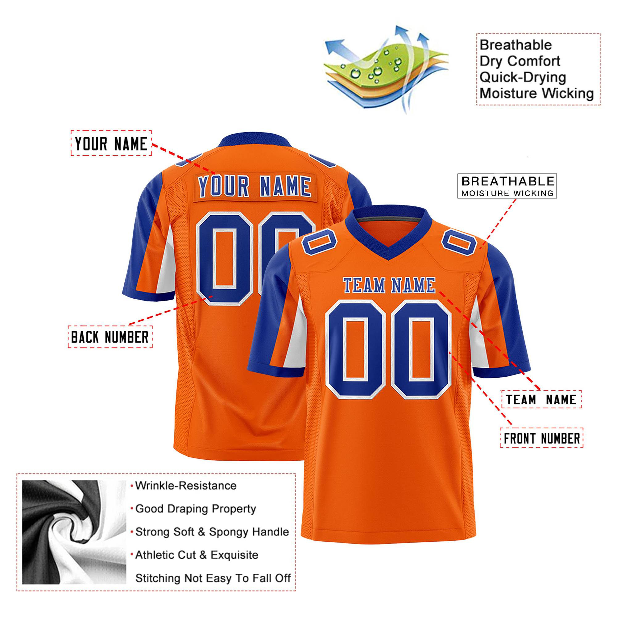 Custom Orange Purple-White Color Block Personalized Raglan Sleeves Authentic Football Jersey