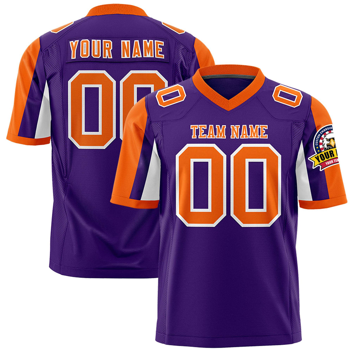 Custom Purple Orange-White Color Block Personalized Raglan Sleeves Authentic Football Jersey