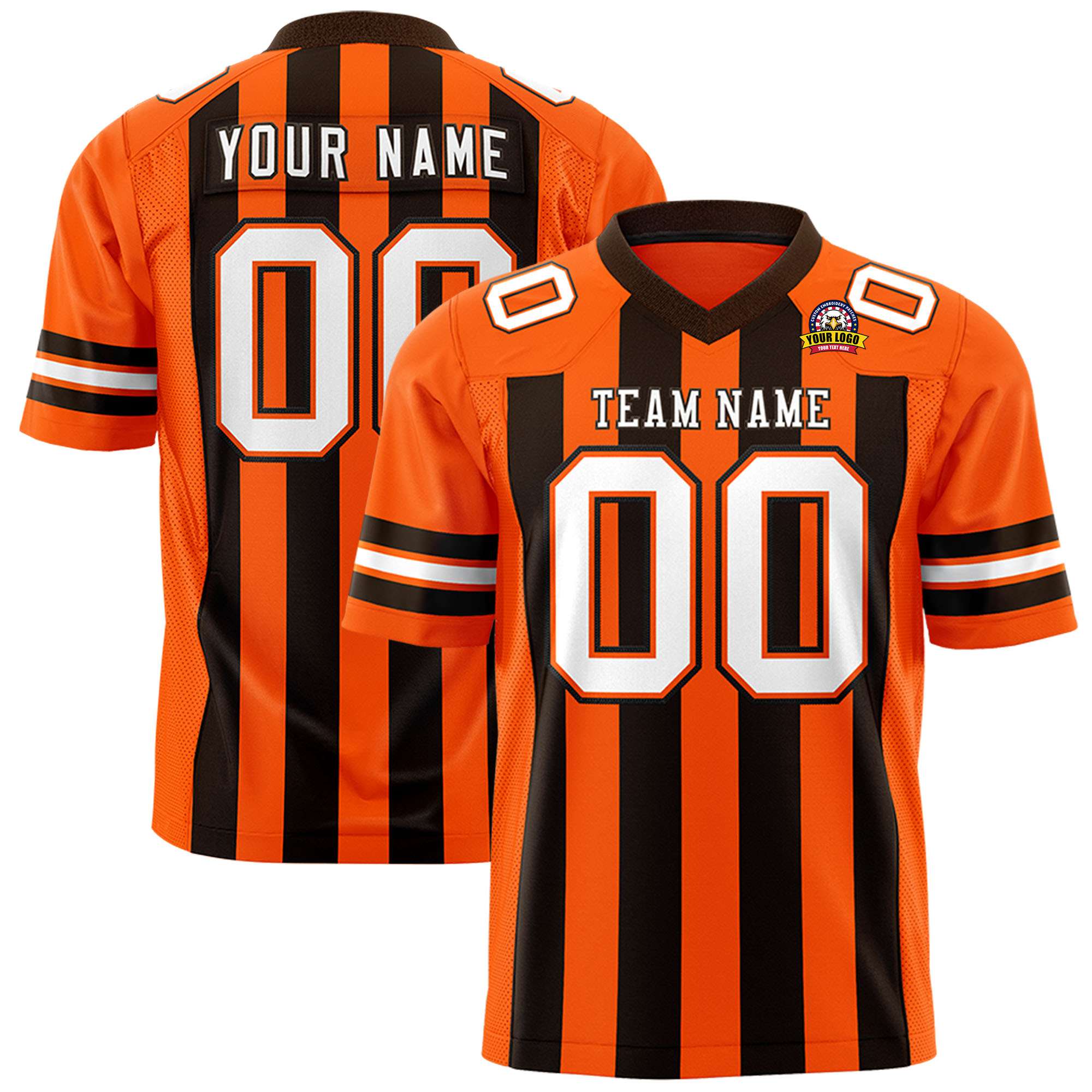 Custom Orange Black-White Mesh Stripe Football Jersey