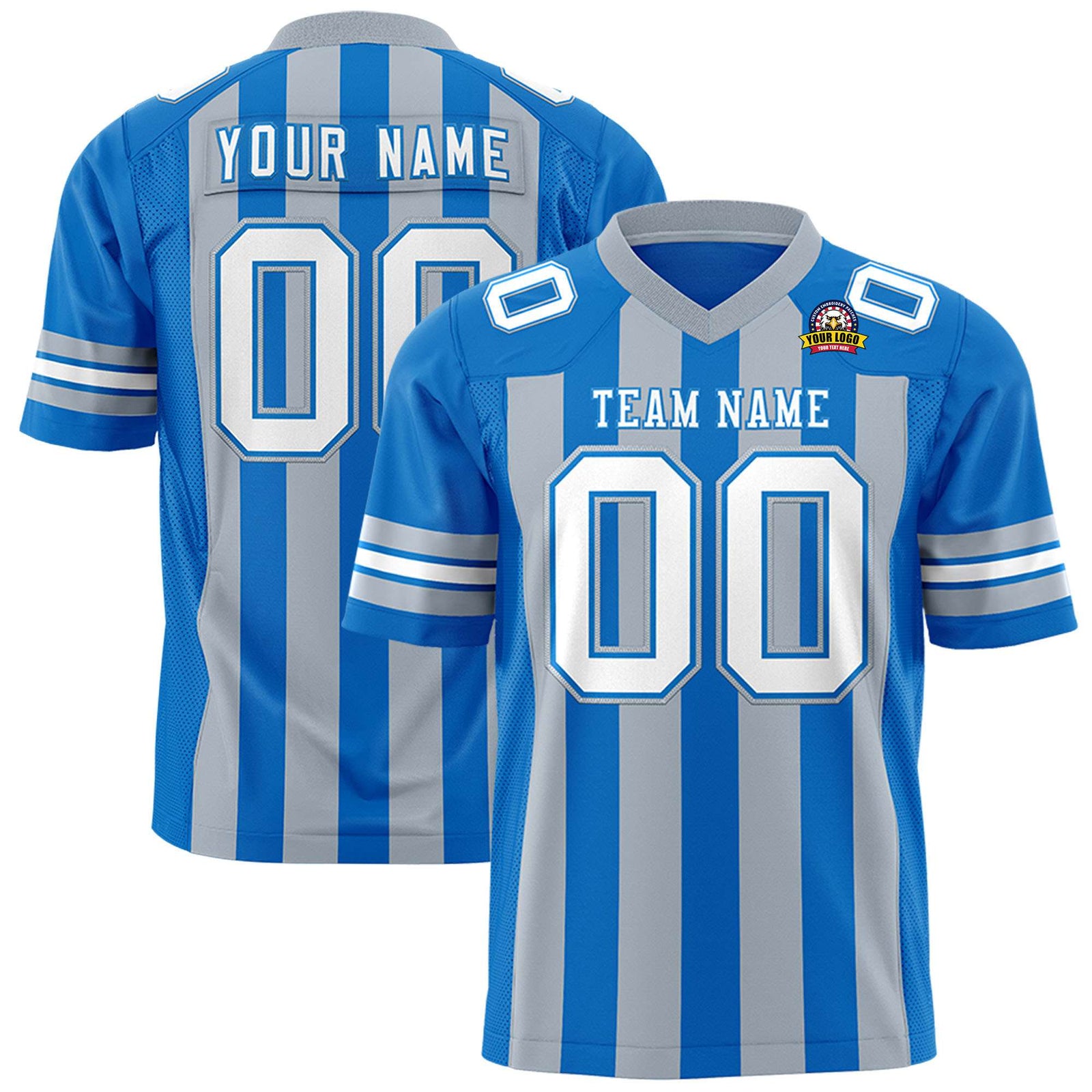 Custom Panther-Blue Gray-White Mesh Stripe Football Jersey