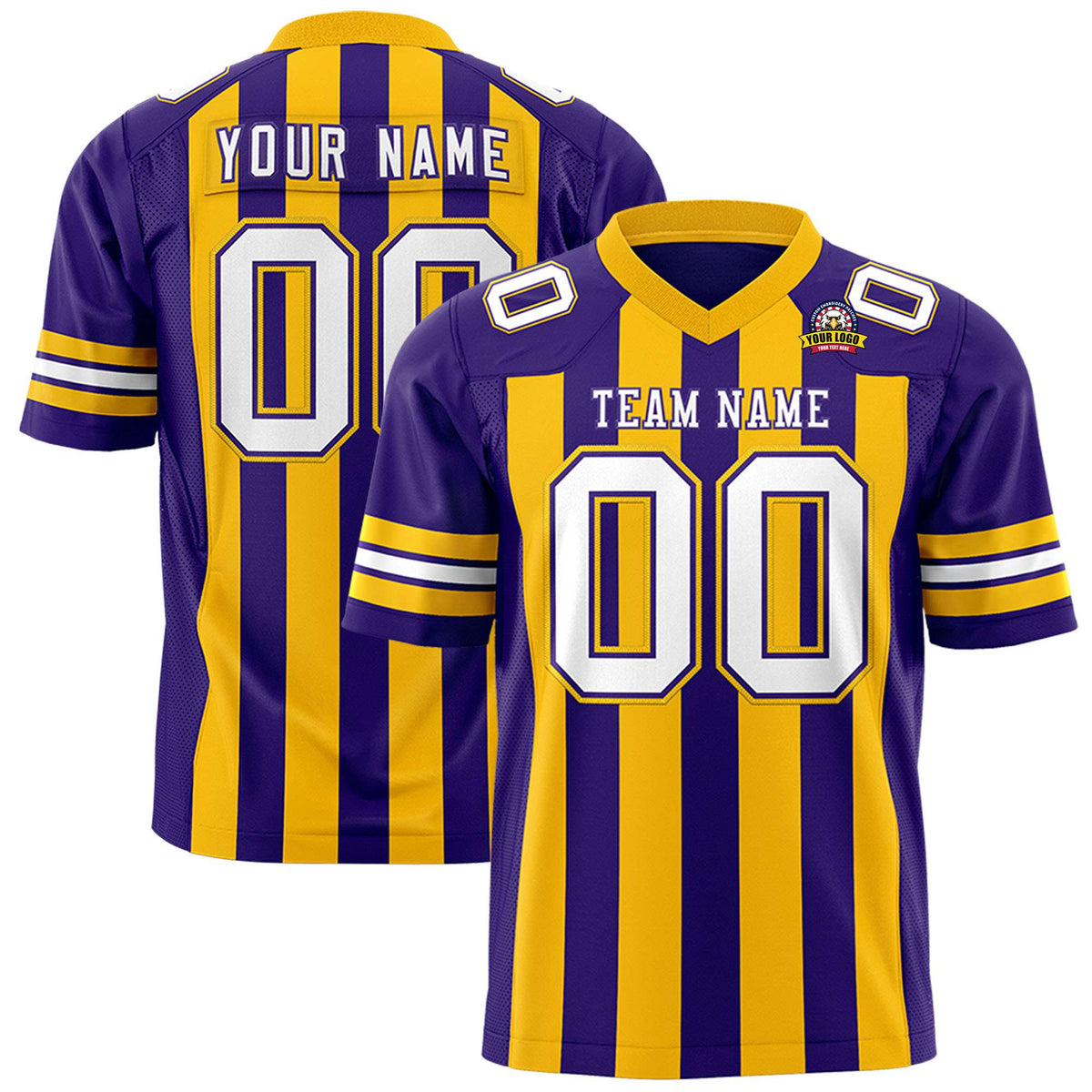 Custom Purple Gold-White Mesh Stripe Football Jersey