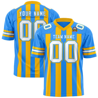 Camiseta de fútbol personalizada de malla a rayas azul claro, amarillo y blanco