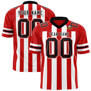 Camiseta de fútbol personalizada de malla con rayas rojas, blancas y negras