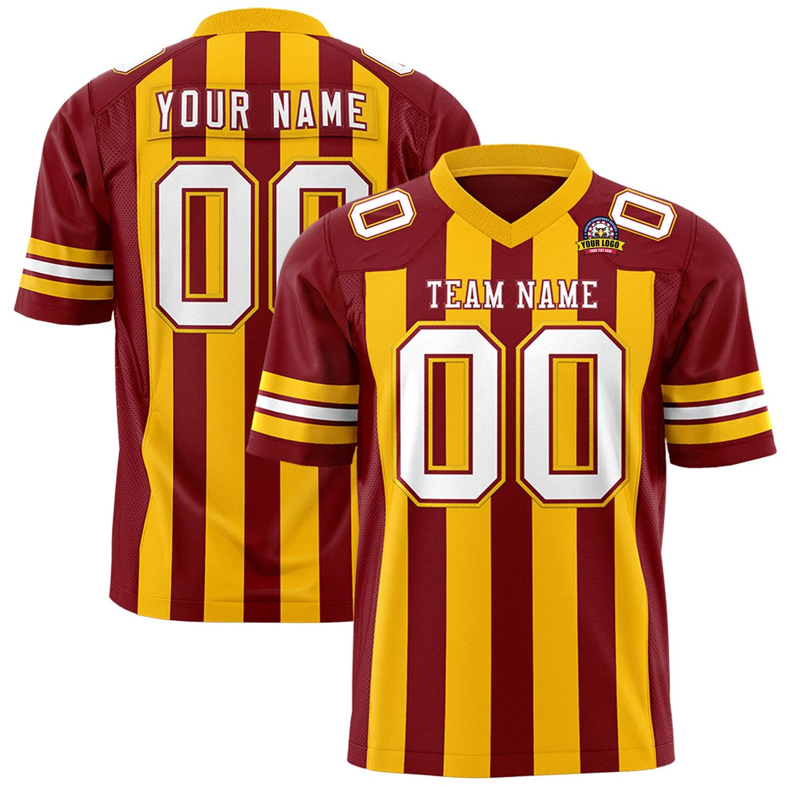 Custom Crimson Yellow-White Mesh Stripe Football Jersey
