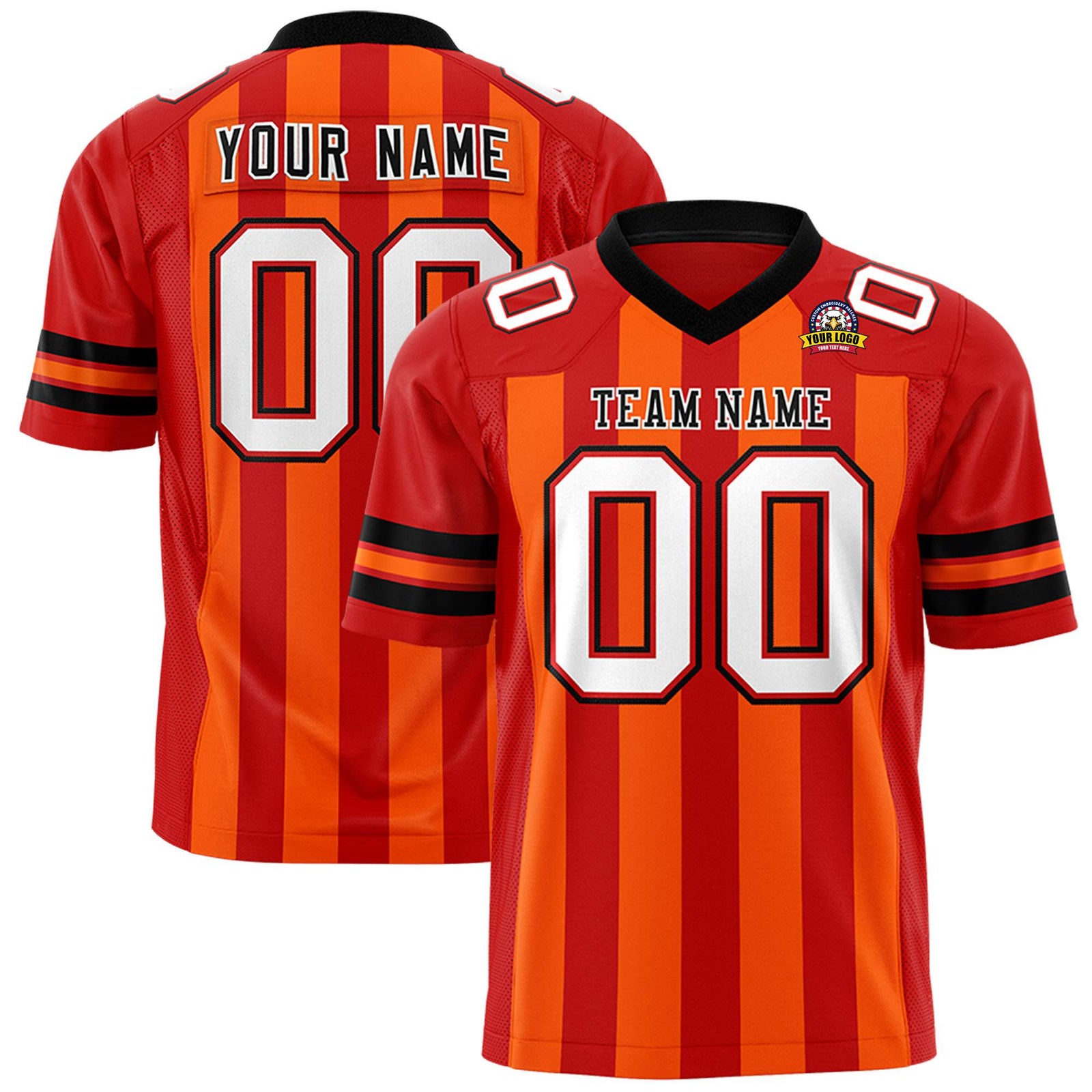 Custom Red Orange-White Mesh Stripe Football Jersey