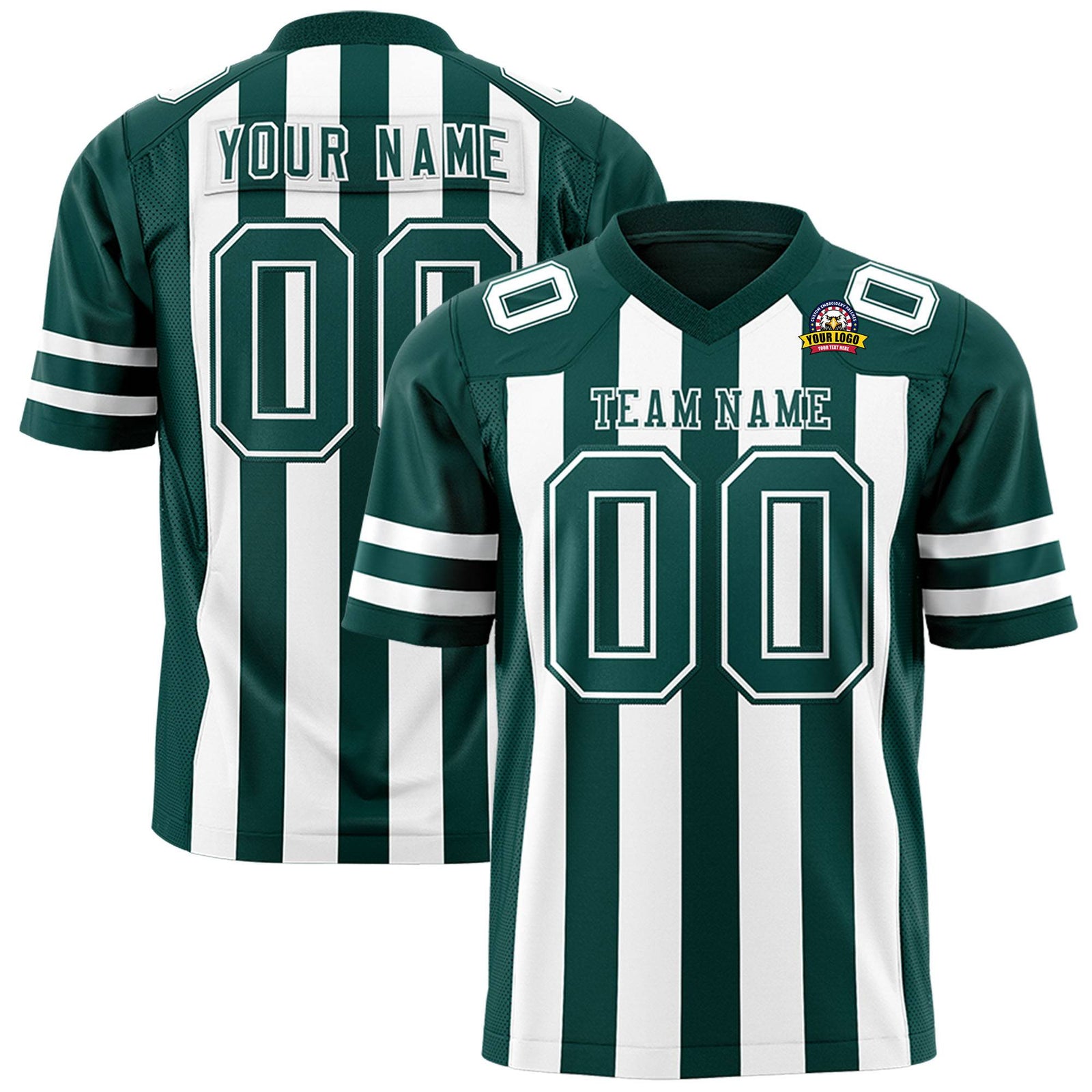 Custom Midnight Green-White Mesh Stripe Football Jersey