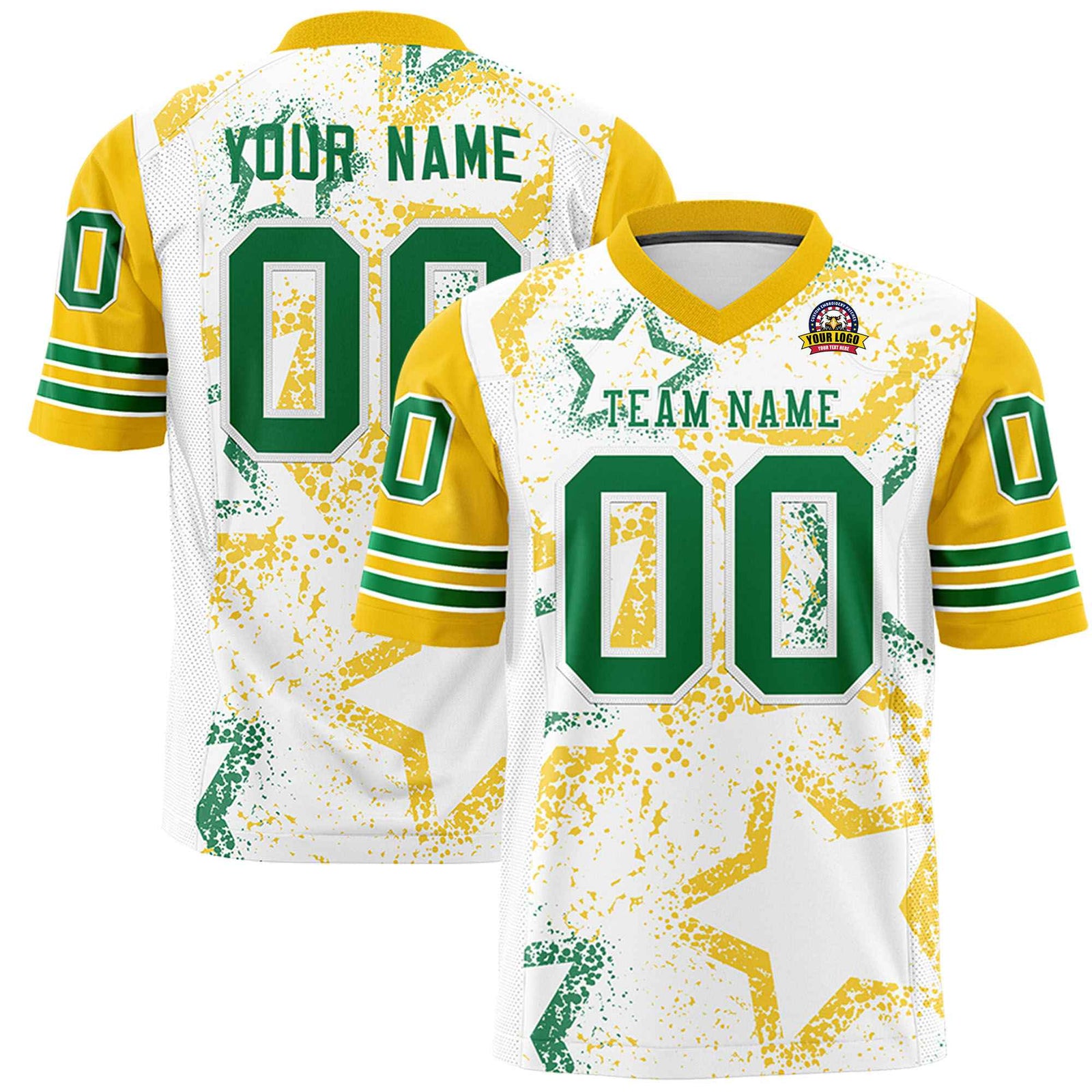 Custom White Kelly-Green Yellow Mesh Star Football Jersey
