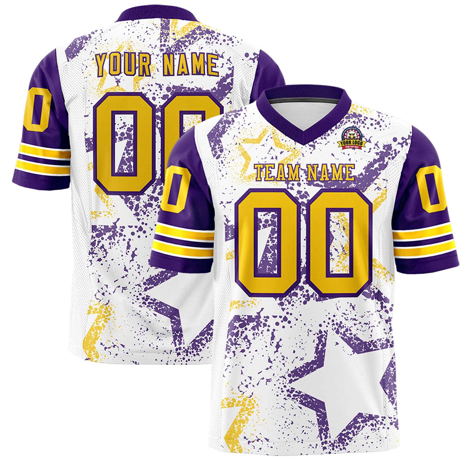 Custom White Yellow Purple Mesh Star Football Jersey