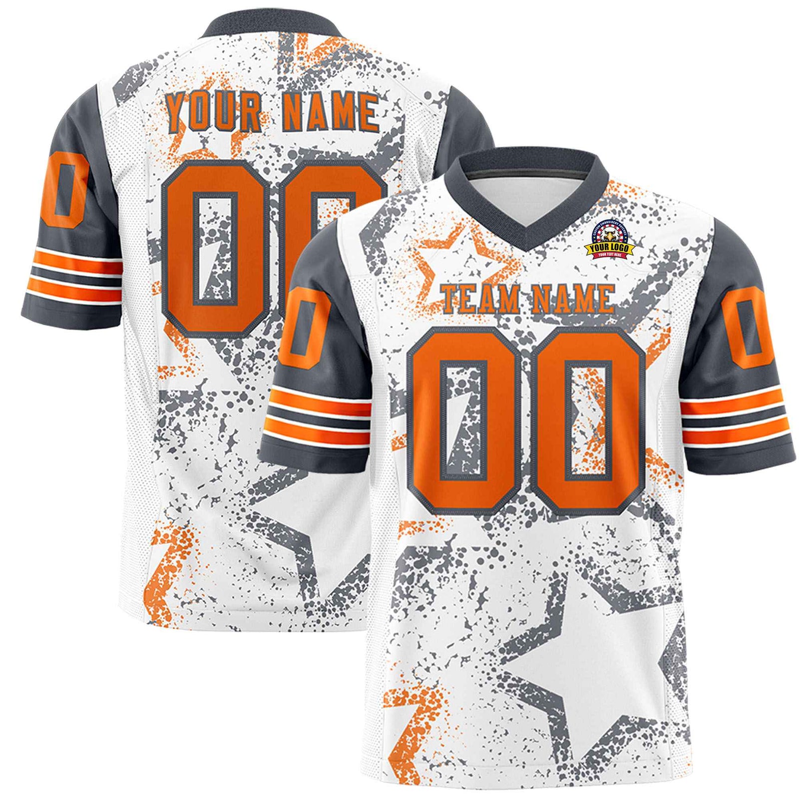 Custom White Orange Gray Mesh Star Football Jersey
