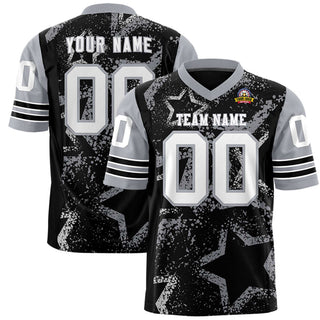 Camiseta de fútbol personalizada de malla Star en negro, blanco y gris