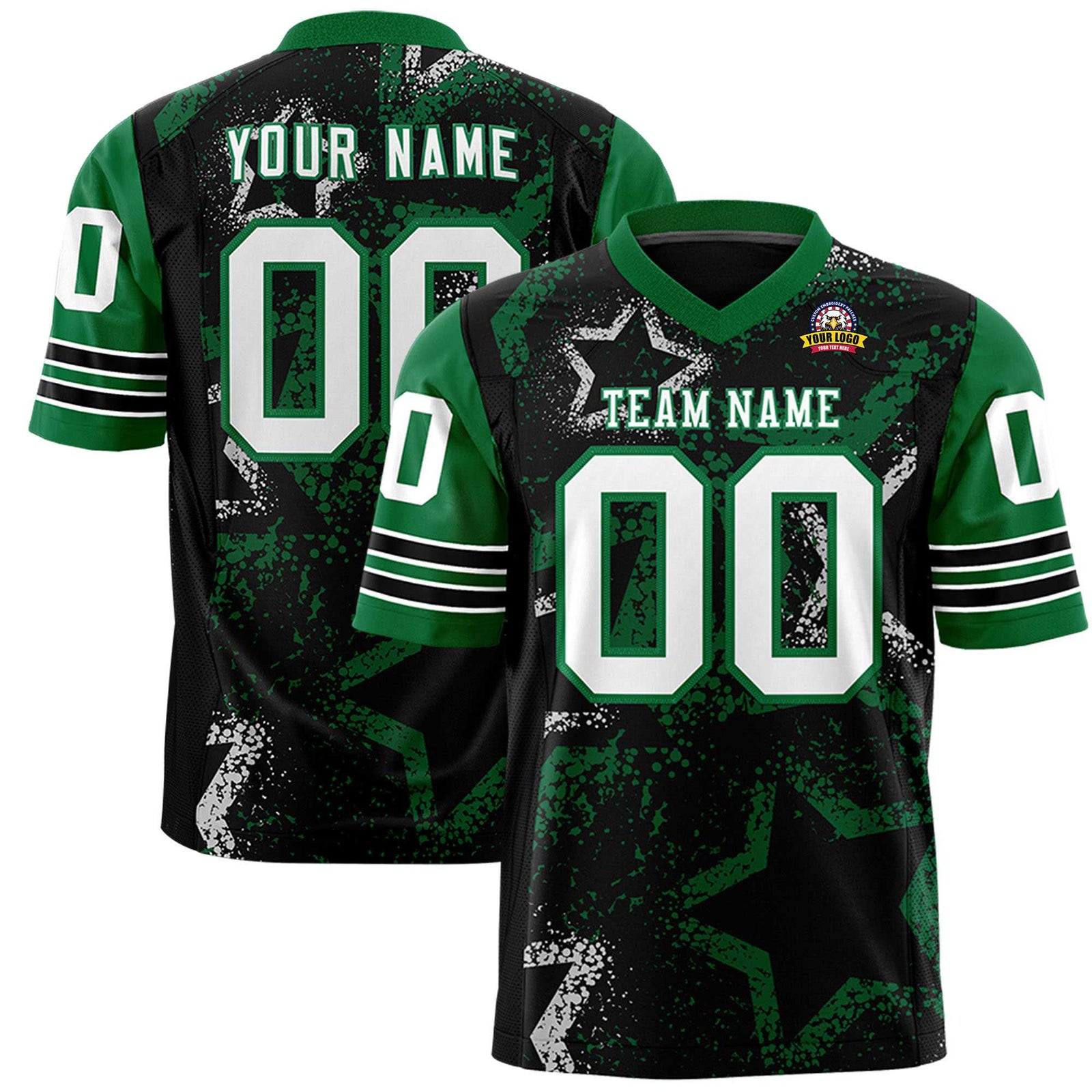 Custom Black White Kelly-Green Mesh Star Football Jersey