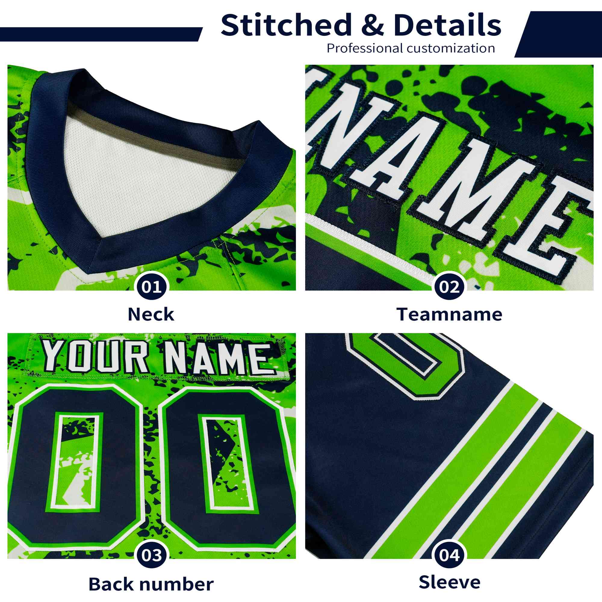 Custom Black White Neon-Green Mesh Star Football Jersey