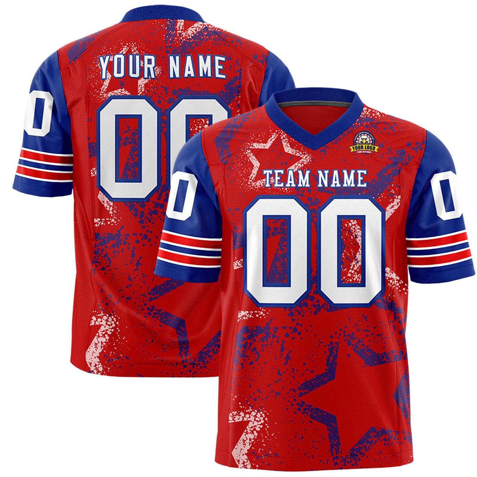 Custom Royal-Red Blue-White Mesh Star Football Jersey