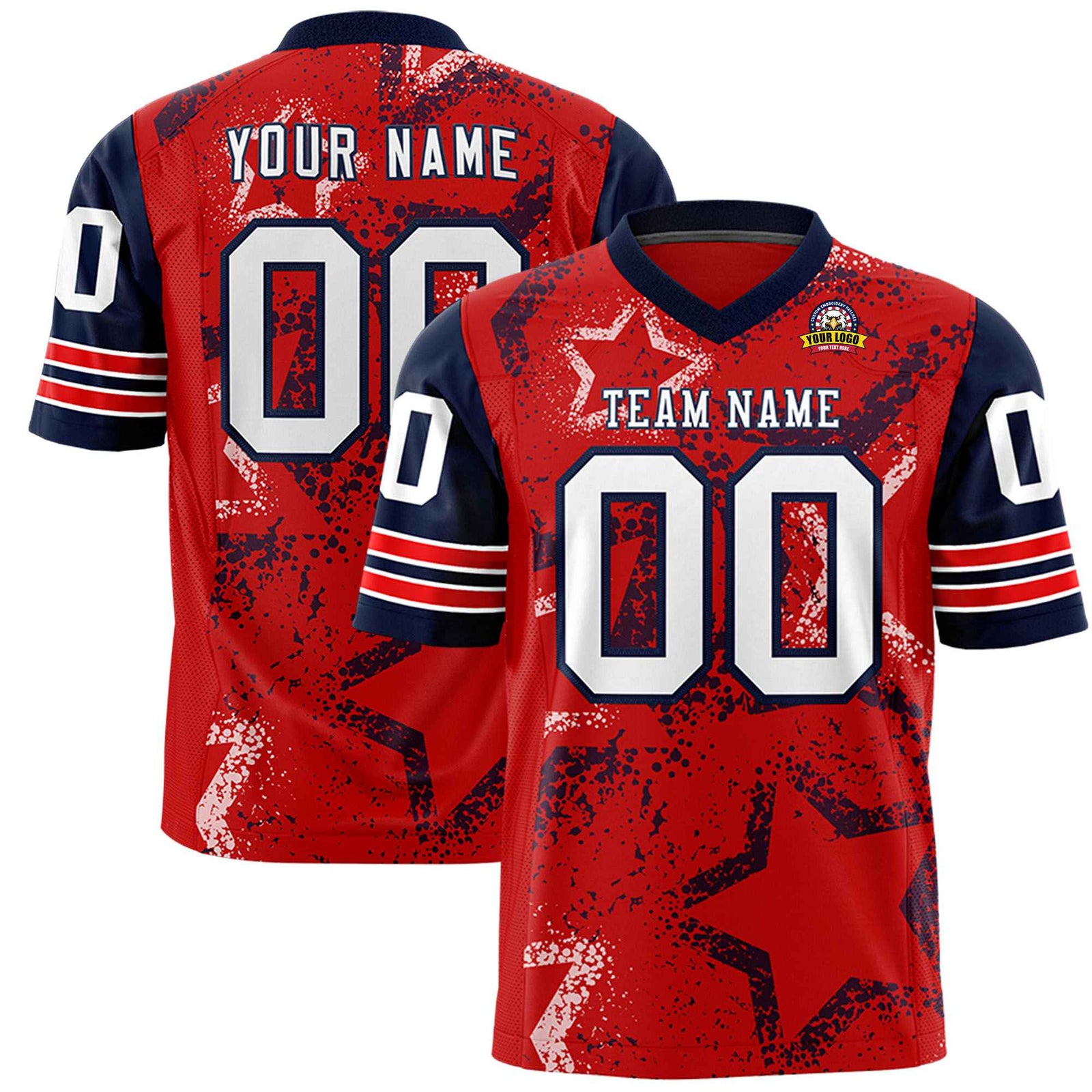 Custom Royal-Red White-Navy Mesh Star Football Jersey
