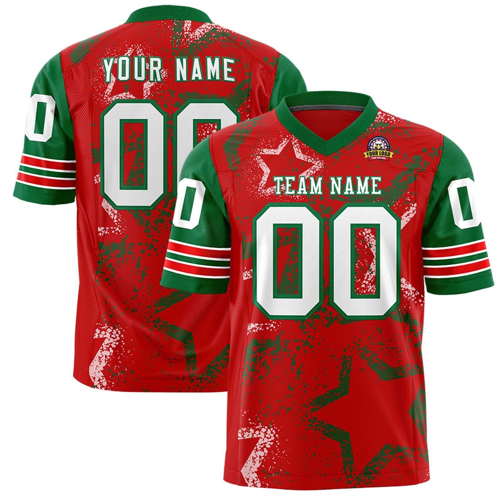 Custom Royal-Red White Kelly-Green Mesh Star Football Jersey