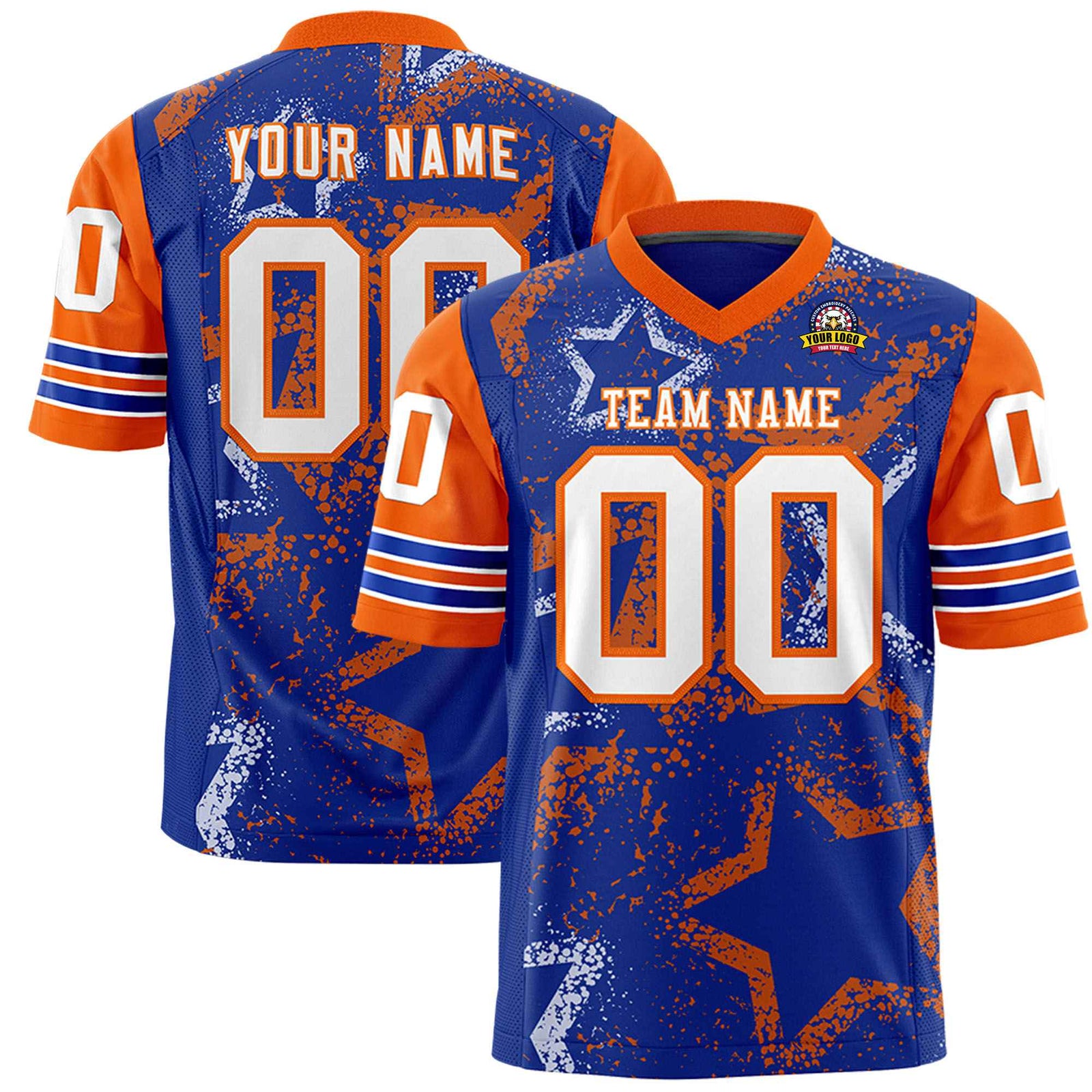 Custom Purple White-Orange Mesh Star Football Jersey