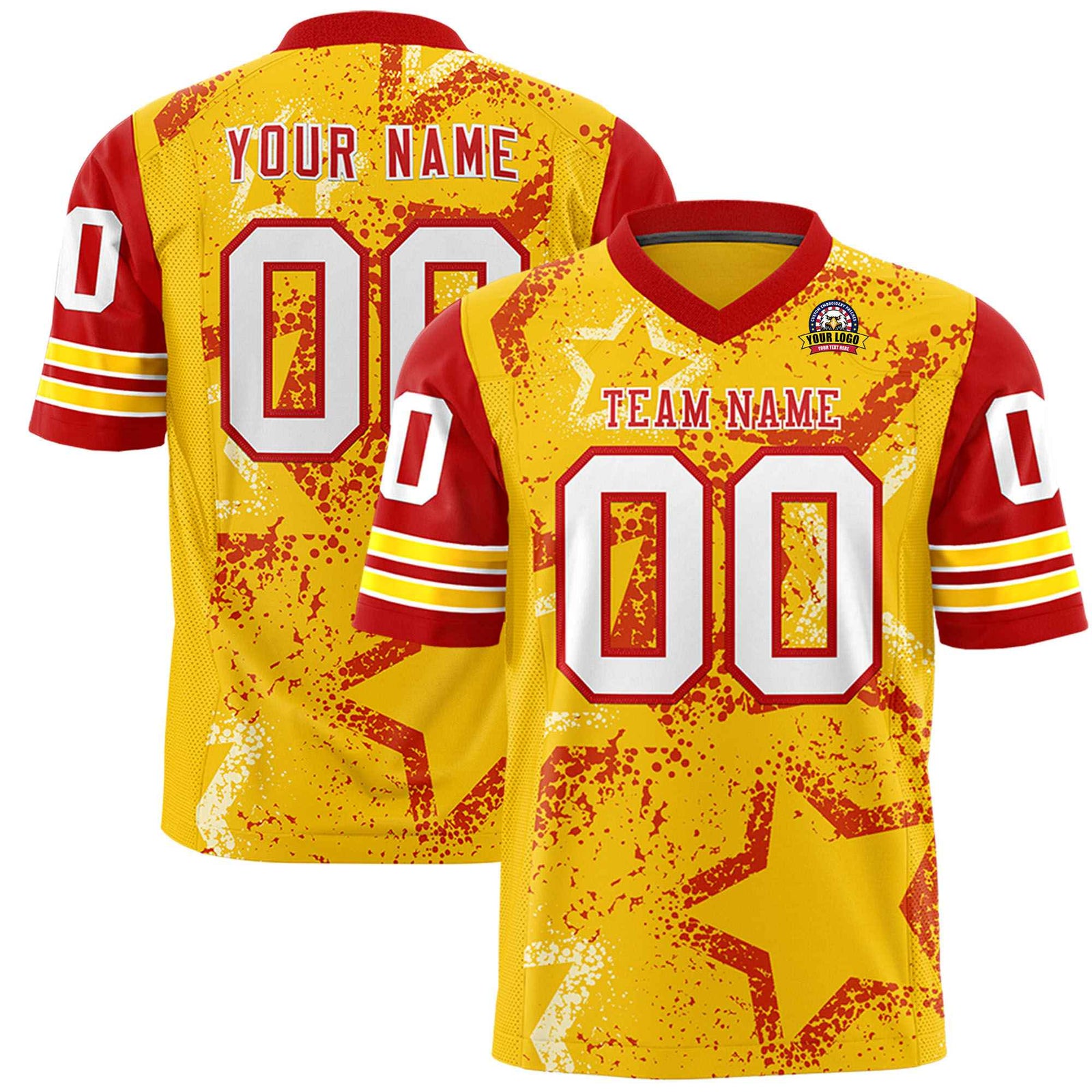 Custom Yellow Red-White Mesh Star Football Jersey
